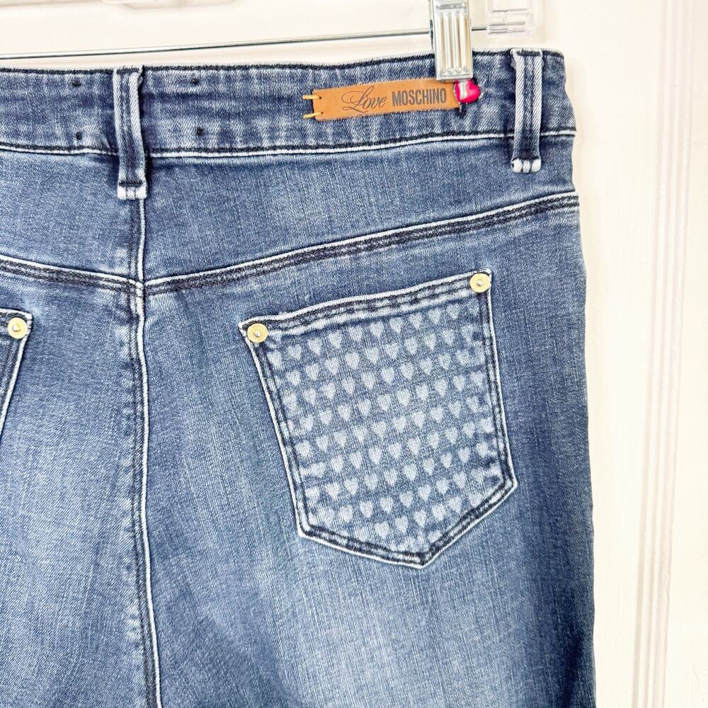 Love Moschino Mid Rise Straight Leg Jeans Allover Heart Print Back Right Pocket - Picture 2 of 13